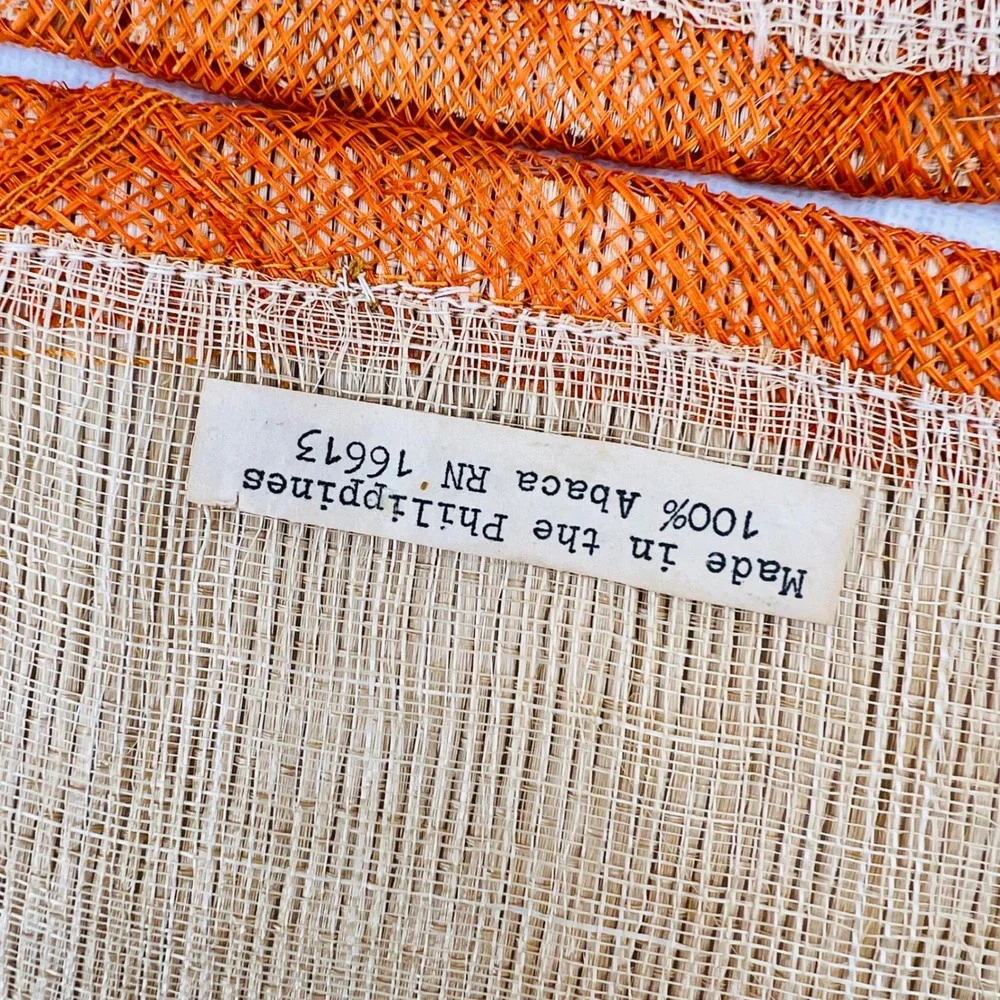 Vintage Abaca Woven Placemats Set‎ of 4 Fruit Embroidery Orange Oval Philippines